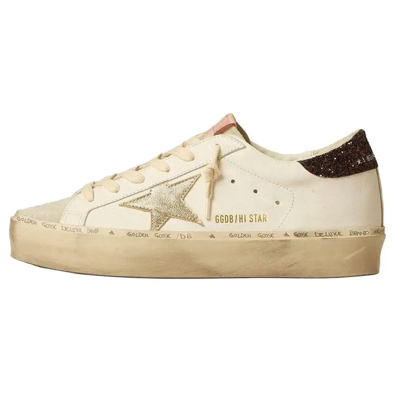 Golden Goose Hi Star Leather Comfortable Round Toe Low top Skateboard Shoes Women's White