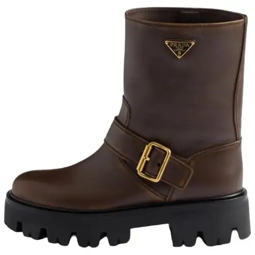 PRADA Cow Leather Ankle Boots 5CM Women's Umber