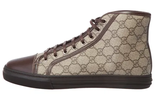 GUCCI GG Supreme High top Stylish Skateboarding Shoes Men's Brown Beige