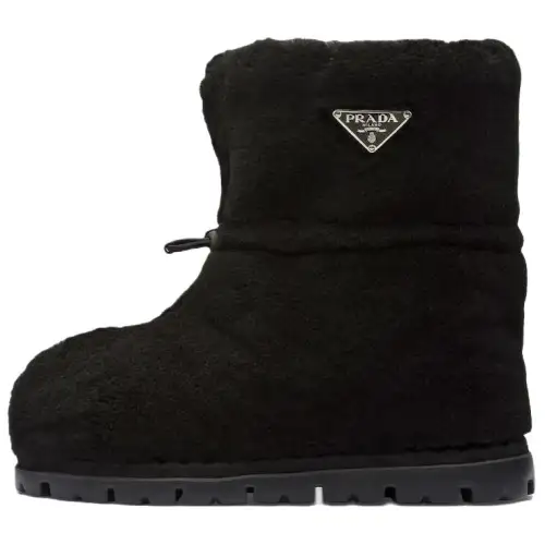 PRADA Sheepskin Thermal Knee High Snow Boots Women's Black