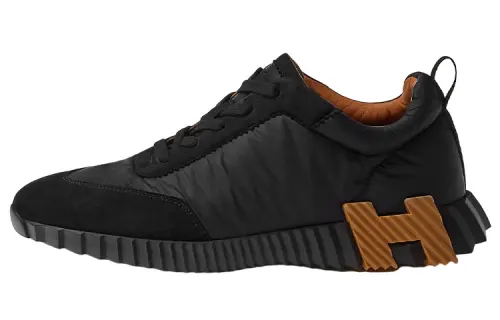 HERMES Bouncing Leather Low top Athletic Shoes Men's Black