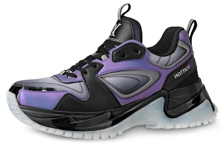 LOUIS VUITTON Run Away Pulse Leather Low top Athletic Shoes Men's Black Purple