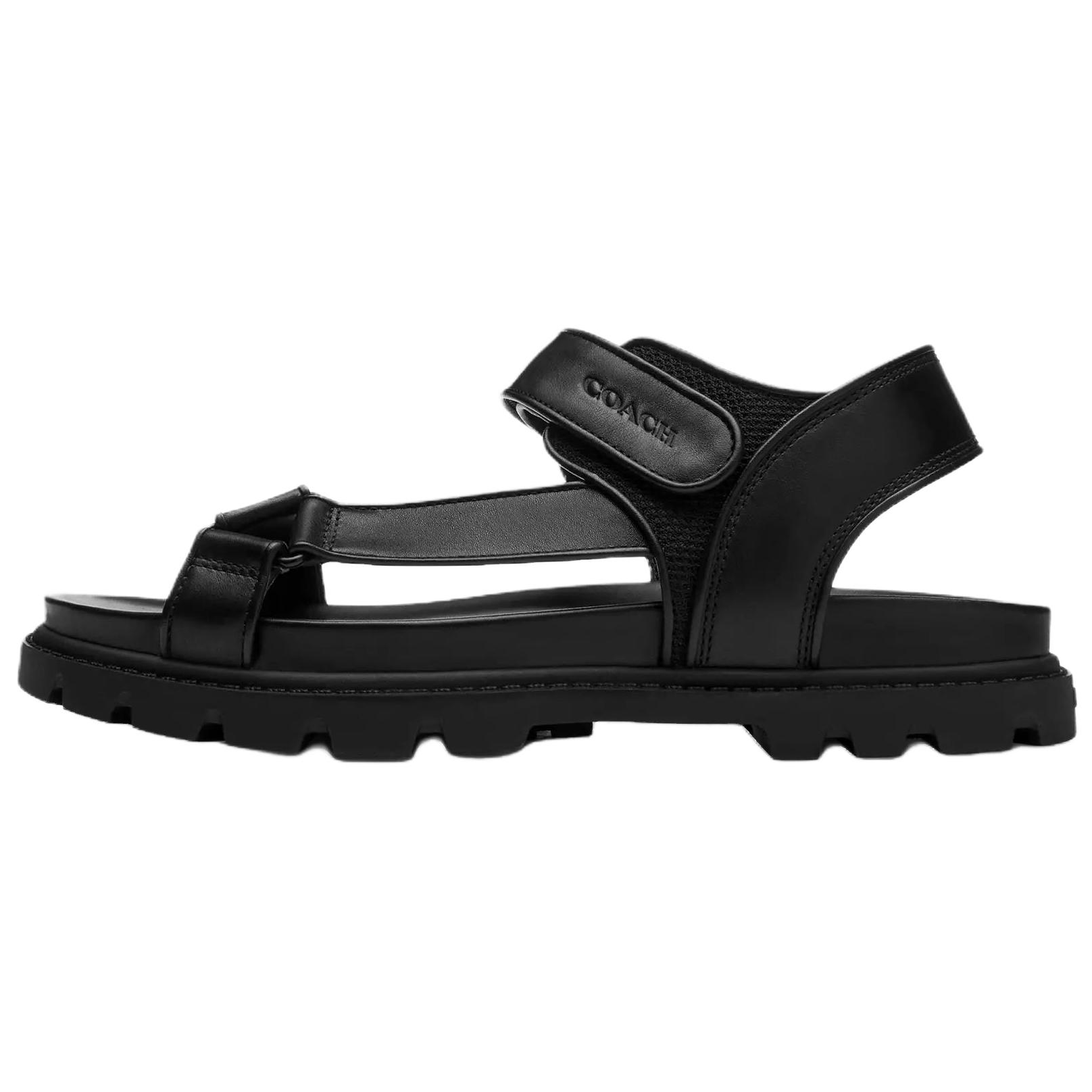 COACH Leather, Mesh One Strap Sandals Men's Black