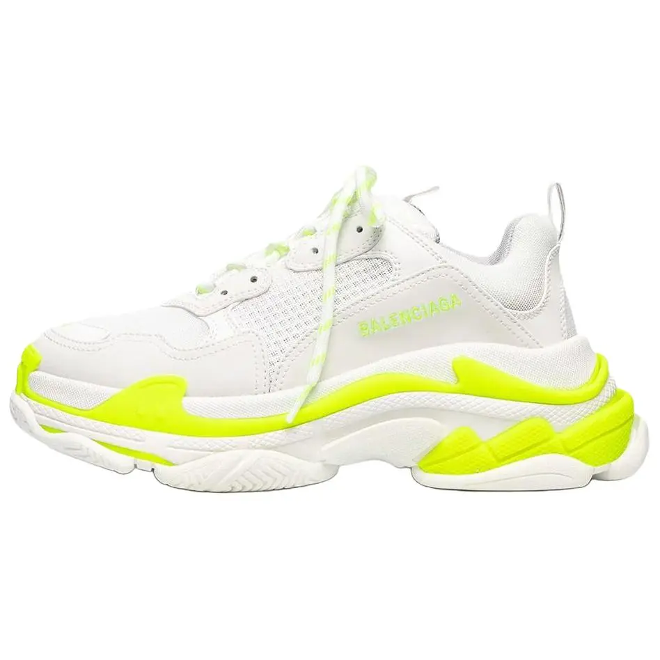 Balenciaga Triple S Leather Low top Chunky Sneakers Men's Neon Yellow