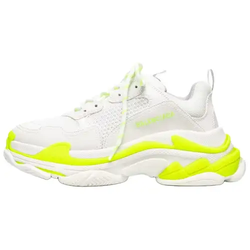 Balenciaga Triple S Leather Low top Chunky Sneakers Men's Neon Yellow