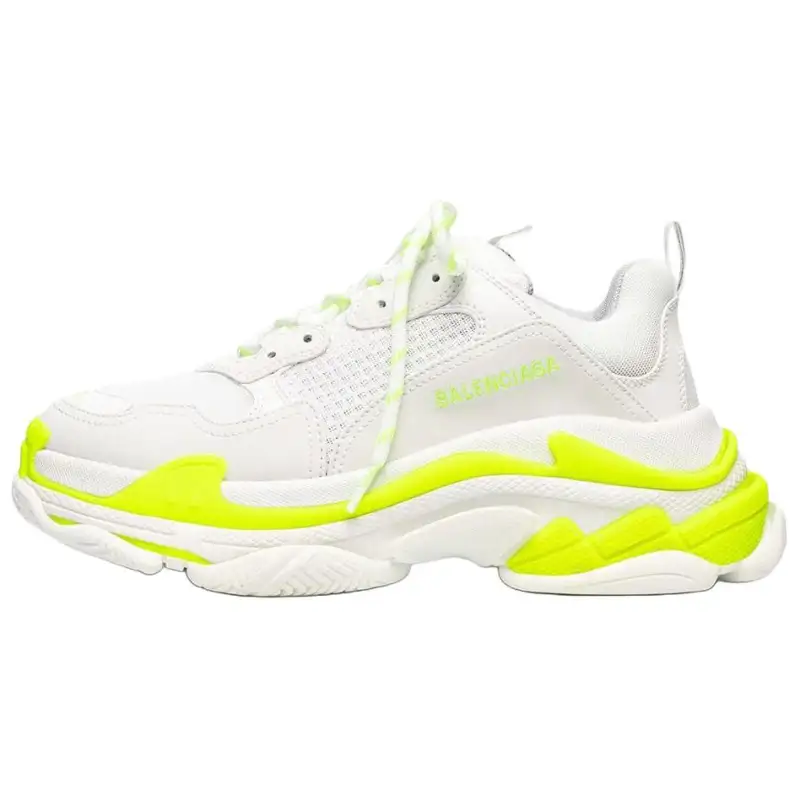 Balenciaga Triple S Leather Low top Chunky Sneakers Men's Neon Yellow