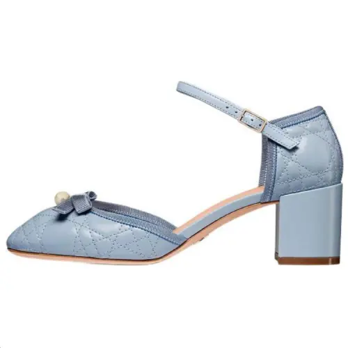 DIOR Cow Leather Chunky Heel High Heels 5.5cm Women's Blue