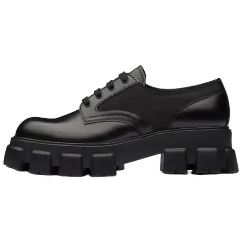 PRADA Monolith Brushed Leather And Nylon Lace Up 'Black'