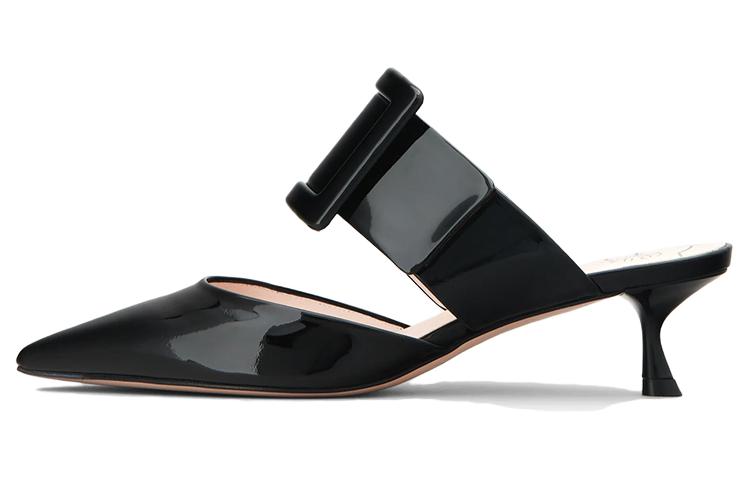 Roger Vivier Roger Vivier Buckle Patent Leather Mules High Heels Women's Black