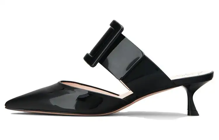 Roger Vivier Roger Vivier Buckle Patent Leather Mules High Heels Women's Black