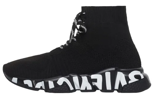 Balenciaga Speed Lace Up Graffiti Black White Women's