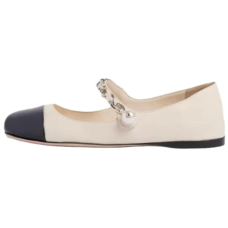 MIU MIU Miu Miu round toe buckle flat flat heel casual shoes for women ivory