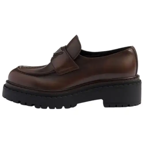 PRADA Leather Loafers 5.5cm Women's Dark Brown