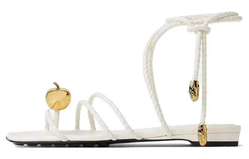 Bottega Veneta Adam Leather One Strap Sandals Women's White