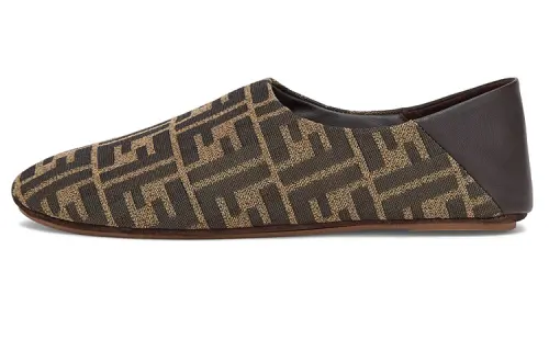 FENDI Cotton Fabric Flat Shoes Women's Brown