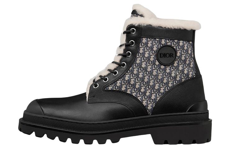DIOR Dior Explorer Leather Logo Lace Up Booties Men's Black