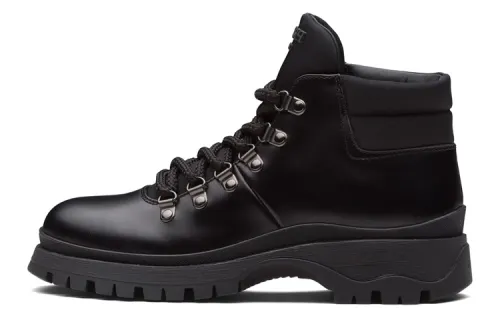 PRADA Brixxen Leather Ankle Boots Women's Black