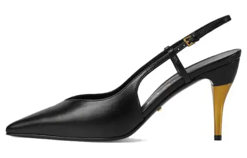 GUCCI Leather Slim Heel High Heels 8.5cm Women's Black
