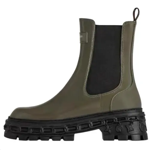 LOUIS VUITTON Record Cow Leather Short Chelsea Boots Women's Green