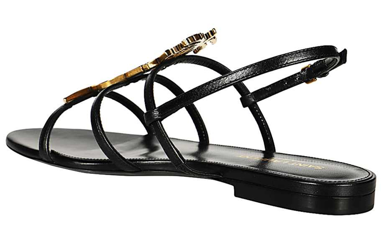 Женские сандалии Saint Laurent Logo Sandals (черные) — фото 5