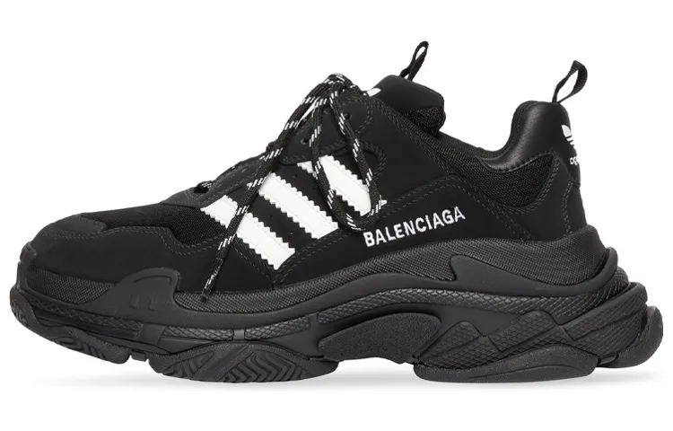 Adidas Originals x Balenciaga Triple S Mesh Lace Up Low top Chunky Sneakers Women's Black