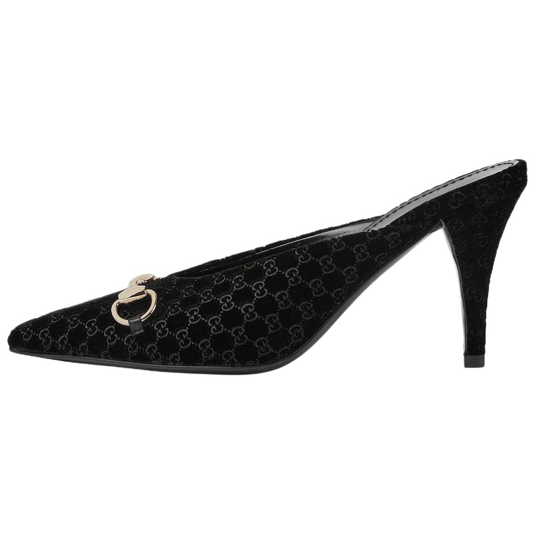 GUCCI Horsebit Closed Toe Slippers 8.3cm Women's Black
