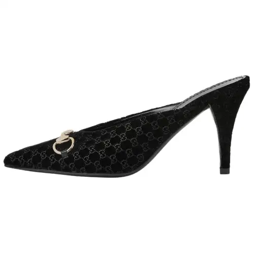 GUCCI Horsebit Closed Toe Slippers 8.3cm Women's Black
