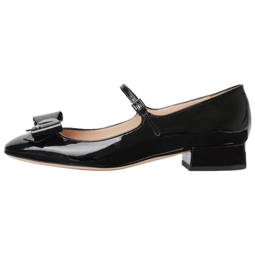 GUCCI Patent Leather Chunky Heel Mary Jane Shoes Women's Black