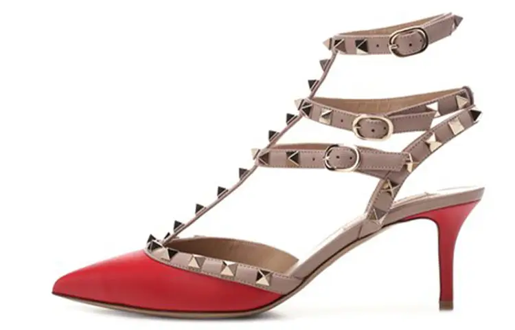 Valentino Rockstud GARAVANI Slim Heel One Strap Sandals Women's Red