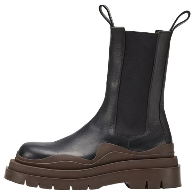 Bottega Veneta Tire Chelsea Top Grain Cow Leather Short Chelsea Boots Men's Black Brown
