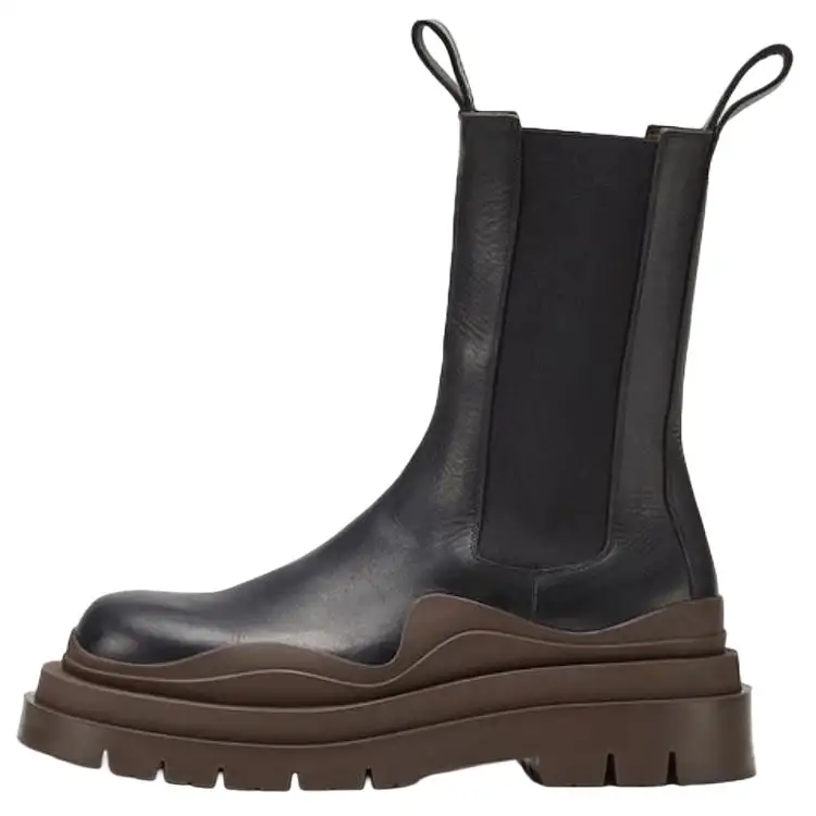 Bottega Veneta Tire Chelsea Top Grain Cow Leather Short Chelsea Boots Men's Black Brown