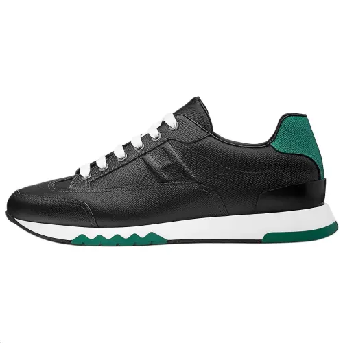 HERMES Trail Cow Leather Low top Casual Shoes Men's Black