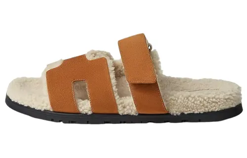 HERMES Chypre Slide Slippers Men's Brown