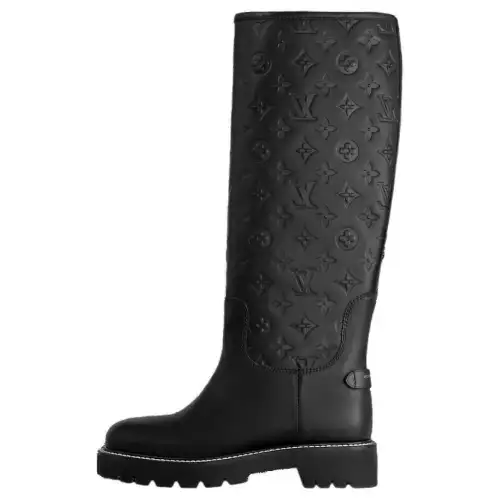 LOUIS VUITTON Territory Cow Leather Knee high Boots Women's Black