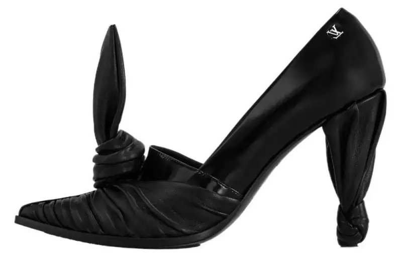 LOUIS VUITTON Leather Chunky Heel High Heels 9.5cm Women's Black