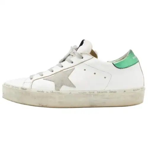Golden Goose Hi Star Leather Lace Up Stylish Skateboarding Shoes Men's White Green Distressed