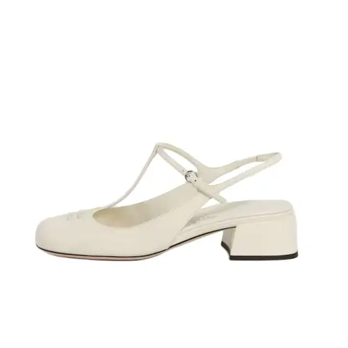 MIU MIU Leather Chunky Heel High Heels 3.5cm Women's Beige