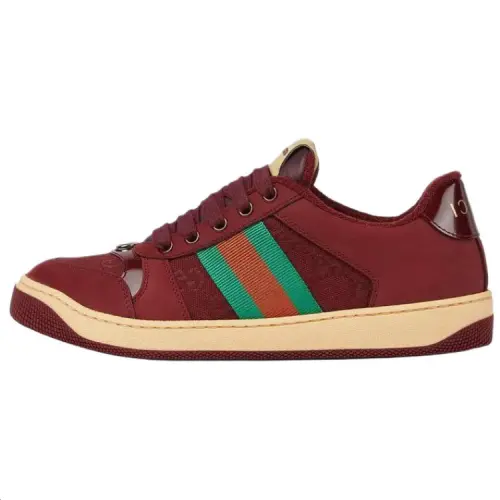 GUCCI Screener Canvas Leather Low top Skateboard Shoes Women's Red