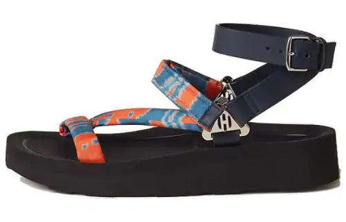 HERMES Galaxy Leather One Strap Sandals Women's Orange