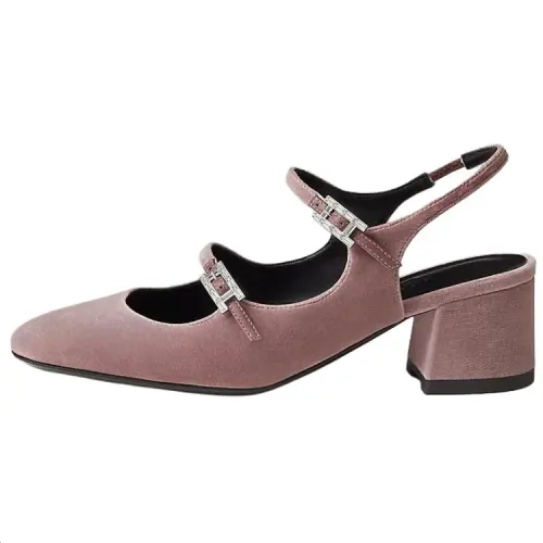 HERMES Jackie Suede Chunky Heel High Heels 5CM Women's Heather Pink