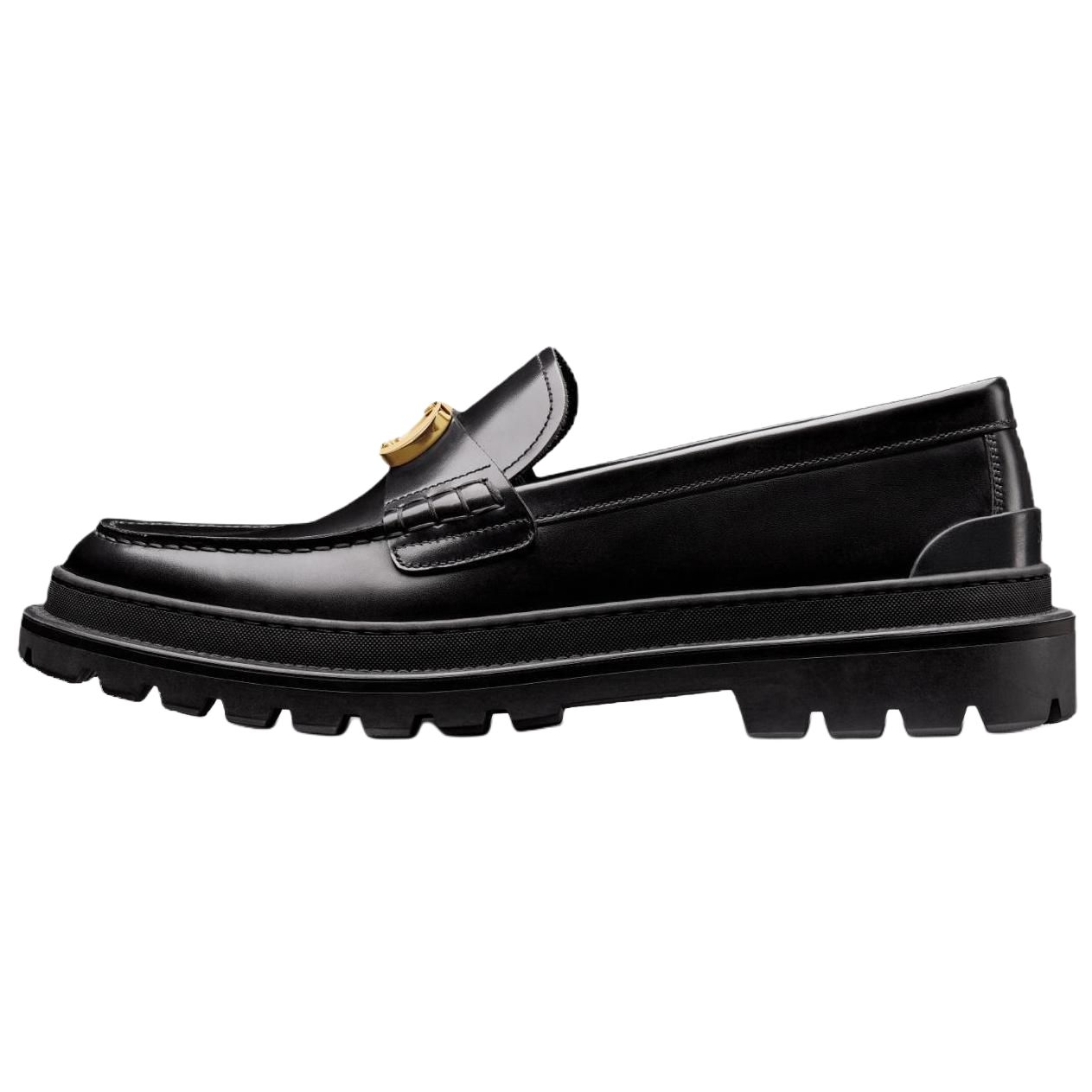 DIOR Dior Explorer cow leather glossy metal buckle loafers men's black