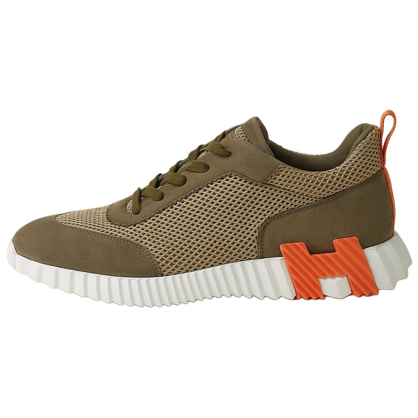 HERMES Bouncing Low top Casual Shoes Men's Olive Green