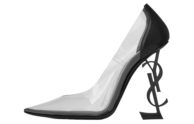 SAINT LAURENT Yves Saint Laurent leather slip-on pointed toe shaped heel high heels 11cm women's black