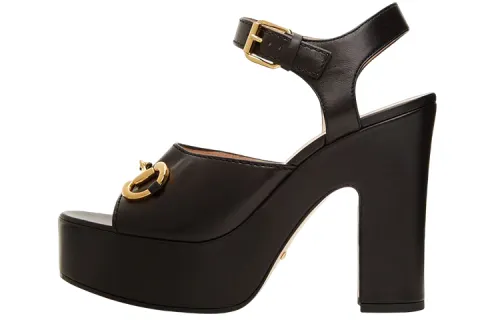 GUCCI Horsebit Leather Stylish Sandal 12cm Women's Black