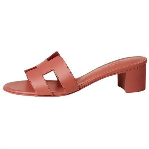 HERMES Oasis Slide Slippers 5cm Women's Brown Red