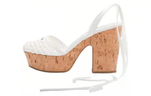 PRADA Leather Casual Chunky Heel High Heels 11cm Women's White