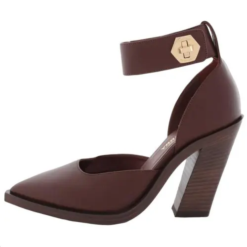 Burberry Cherwell Leather Chunky Heel High Heels Women's Red Brown