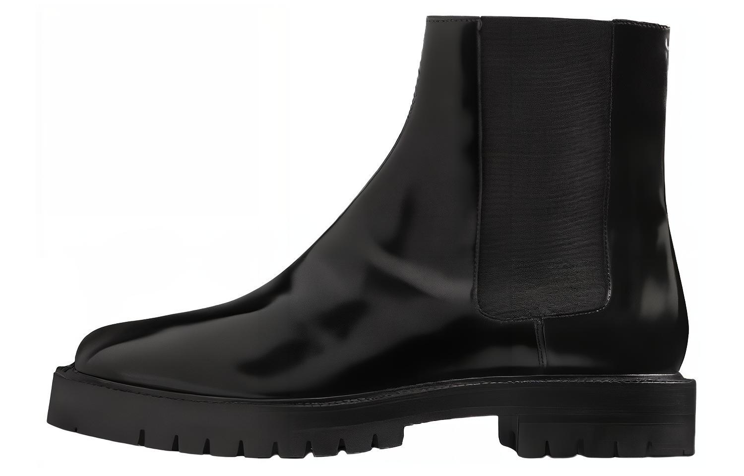 Maison Margiela Mason Margiela Tabi Leather Round Toe Sleeve Block Heel Short Chelsea Boots 4cm Men's Black