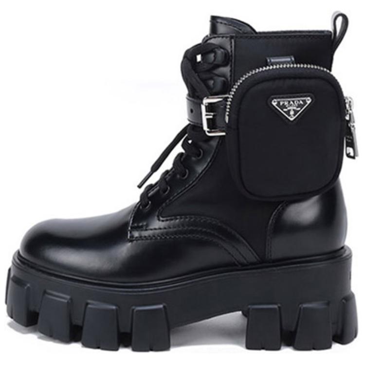 PRADA Prada Monolith round toe platform boots for women, black