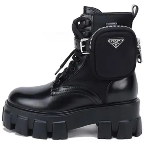 PRADA Women's Monolith Brushed Rois Leather And Nylon Boot 'Black'